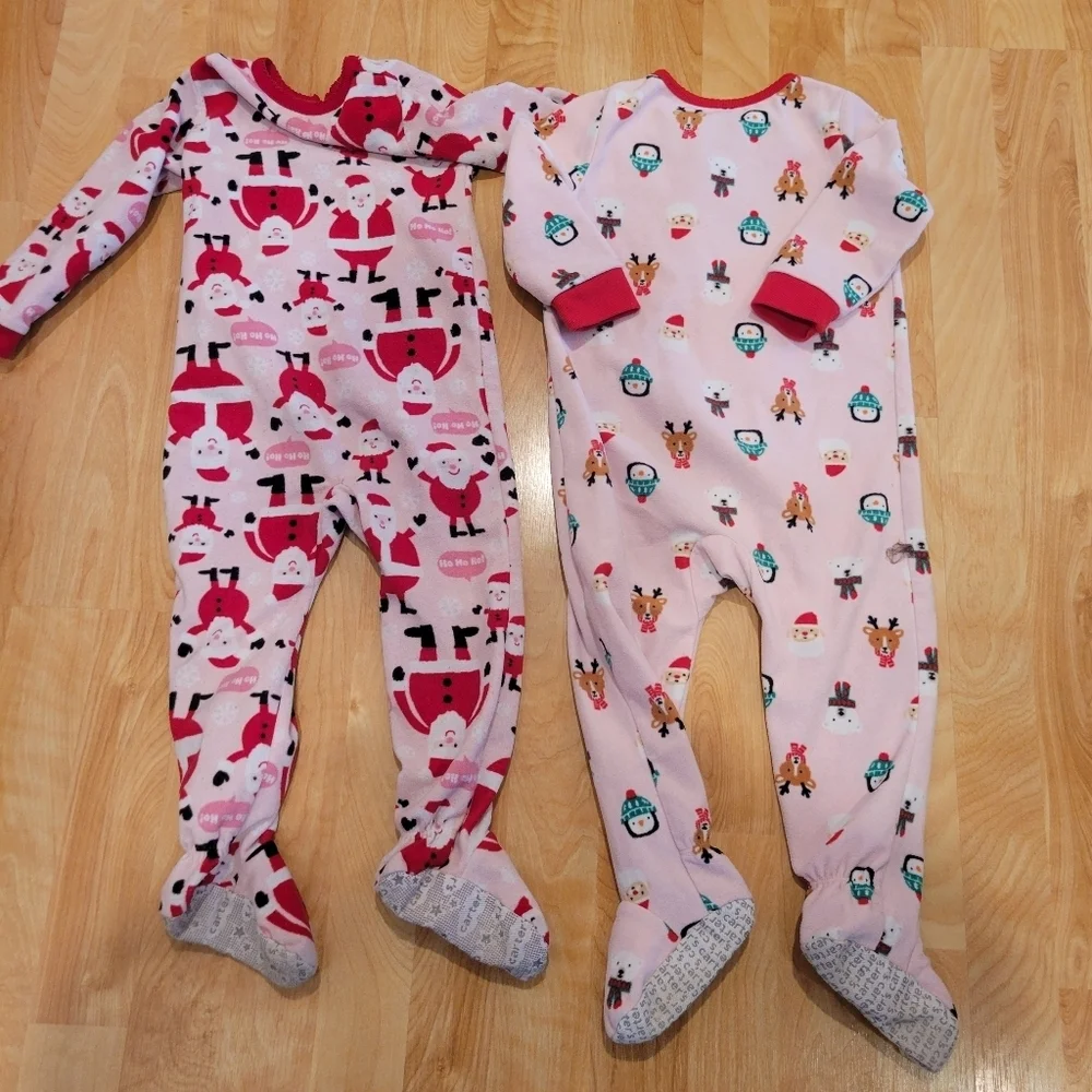 Carter's Christmas Pajamas Fleece Long Sleeve Footie Pajamas Size 24 Months